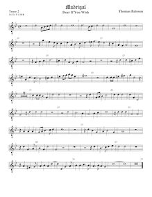 Partition ténor viole de gambe 2, octave aigu clef, pour First Set of anglais Madrigales to 3, 4, 5 et 6 voix par Thomas Bateson