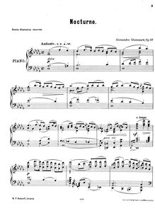 Partition complète, Nocturne pour Piano, D♭ Major, Glazunov, Aleksandr