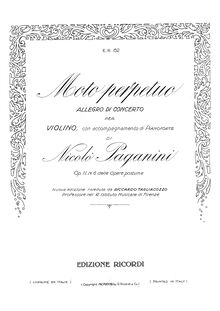 Partition de piano et partition de violon, Moto perpetuo, Op.11