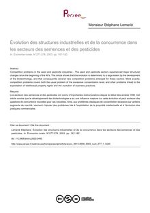 Évolution des structures industrielles et de la concurrence dans les secteurs des semences et des pesticides - article ; n°1 ; vol.277, pg 167-182