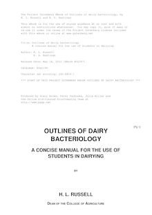Outlines of dairy bacteriology - A concise manual for the use of students in dairying