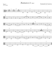 Partition viole de basse 1, alto clef, fantaisies pour 5 violes de gambe par Eustache Du Caurroy