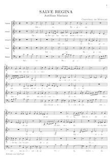 Partition choral Score, Salve Regina, Antifona Mariana, Morales, Cristóbal de par Cristóbal de Morales