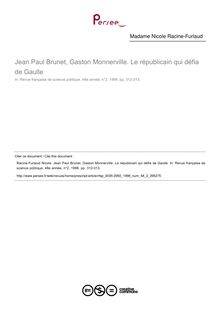 Jean Paul Brunet, Gaston Monnerville. Le républicain qui défia de Gaulle  ; n°2 ; vol.48, pg 312-313