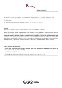 Histoire d un portrait, portraits d historiens : Tacite lecteur de Salluste - article ; n°1 ; vol.90, pg 293-315