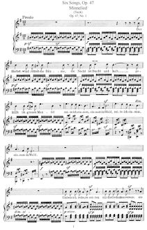 Partition complète, 6 chansons, Op.47, 6 Gesänge, Op.47, Mendelssohn, Felix par Felix Mendelssohn