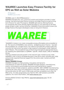 WAAREE Launches Easy Finance Facility for EPC as Well as Solar Modules