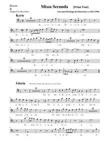 Partition basse enregistrement , Missa - Primi Toni, G minor, Palestrina, Giovanni Pierluigi da