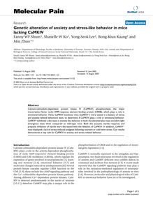 Genetic alteration of anxiety and stress-like behavior in mice lacking CaMKIV