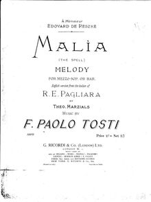 Partition complète, Malìa, E♭ Major, Tosti, Francesco Paolo par Francesco Paolo Tosti