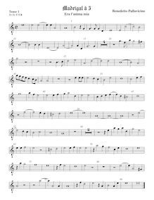 Partition ténor viole de gambe 1, octave aigu clef, madrigaux pour 5 voix par  Benedetto Pallavicino