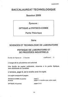 Bac optique et physico chimie 2009 stlphysique