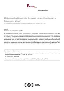 Histoire orale et imaginaire du passé. Le cas d un discours « historique » africain - article ; n°4 ; vol.48, pg 1087-1105