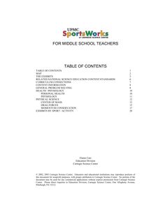 FOR MIDDLE SCHOOL TEACHERS TABLE OF CONTENTS