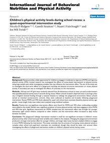 Children s physical activity levels during school recess: a quasi-experimental intervention study