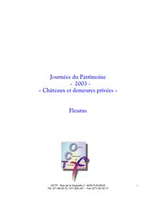 Journées du Patrimoine - 2003 - « Châteaux et demeures privées ...