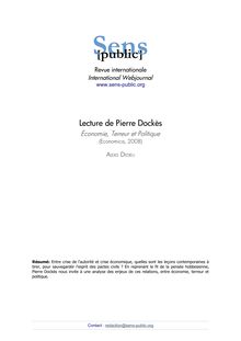Lecture de Pierre Dockès Économie, Terreur et Politique (Economica, 2008)