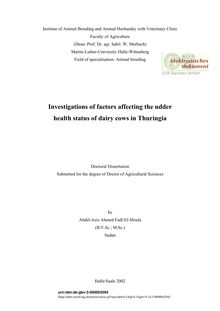 Investigations of factors affecting the udder health status of dairy cows in Thuringia [Elektronische Ressource] / by Abdel-Aziz Ahmed Fadl-El-Moula