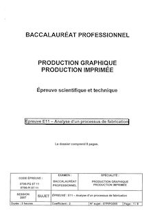 Analyse d un processus de fabrication 2007 Bac Pro - Production graphique
