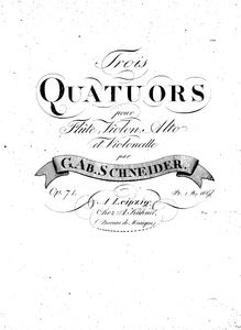 Partition flûte, 3 flûte quatuors, Op.71, Schneider, Georg Abraham