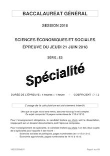 Sujet du Bac SES spécialité 2018