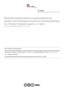 Recherches expérimentales sur le galvanotropisme des planaires. Sens cathodique du tropisme et anisotropie électrique de « Planaria (= Dugesia) Lugubris », O. Schm - article ; n°1 ; vol.54, pg 1-33