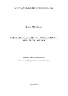 Intelektinio kapitalo valdymas: strateginis aspektas ; Intellectual capital management: strategic aspect