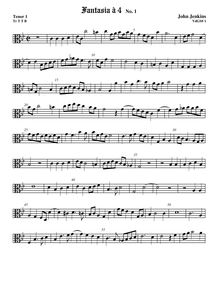 Partition ténor viole de gambe 1, alto clef, fantaisies pour 4 violes de gambe et orgue