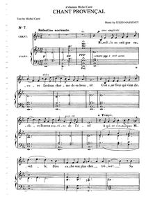 Partition complète (E♭ Major: medium voix et piano), Chant Provençal