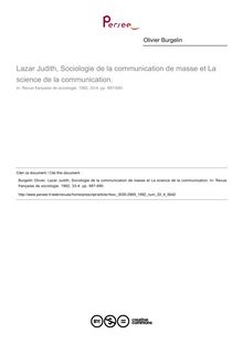 Lazar Judith, Sociologie de la communication de masse et La science de la communication.  ; n°4 ; vol.33, pg 687-690