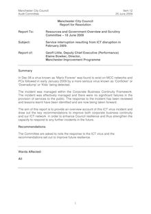 Report to the Audit Committee on 25 June 2009 on the Service  Interruption resulting from ICT disruption