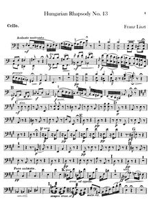 Partition violoncelles, Hungarian Rhapsody No.13, Andante sostenuto