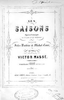 Partition complète, Les saisons, Opéra-comique en trois actes et quatre tableaux