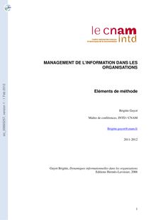 MANAGEMENT DE L INFORMATION DANS LES ORGANISATIONS