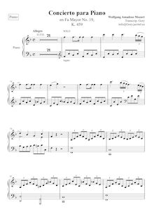 Partition Piano, Piano Concerto No.19, F major, Mozart, Wolfgang Amadeus