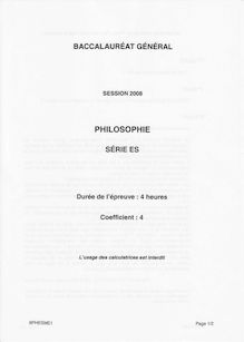 Philosophie 2008 Sciences Economiques et Sociales Baccalauréat général