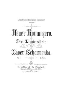 Partition complète, Neuer Romanzero, Op.64, 3 Klavierstücke, Scharwenka, Xaver