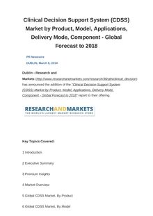 Clinical Decision Support System (CDSS) Market by Product, Model, Applications, Delivery Mode, Component - Global Forecast to 2018