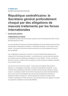 Centrafrique - mauvais traitements par les forces internationales : communiqué de presse de M. Ban Ki Moon 31 mars 2016
