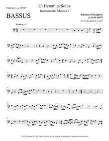 Partition Bassus (basse), Ut Heremita Solus Instrumental Motet, Ockeghem, Johannes