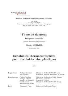 Instabilités thermoconvectives pour des fluides viscoplastiques, Thermoconvective instabilities for viscoplastic fluids