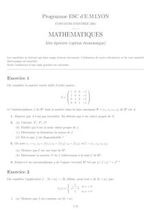 Mathématiques 2001 Classe Prepa HEC (ECE) EM Lyon