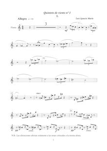 Partition flûte, Quinteto de viento No.1, Marín García, Luis Ignacio