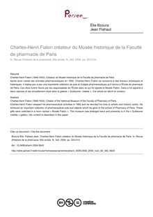 Charles-Henri Fialon créateur du Musée historique de la Faculté de pharmacie de Paris - article ; n°342 ; vol.92, pg 303-314