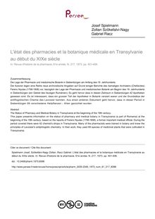 L état des pharmacies et la botanique médicale en Transylvanie au début du XIXe siècle - article ; n°217 ; vol.61, pg 401-406