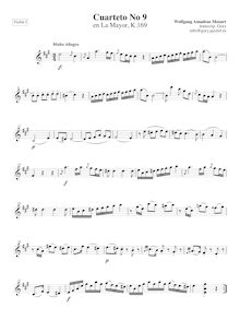 Partition violon I, corde quatuor No.9, A major, Mozart, Wolfgang Amadeus