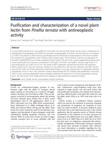 Purification and characterization of a novel plant lectin from Pinellia ternata with antineoplastic activity