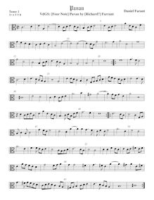 Partition ténor viole de gambe 2, alto clef, (Four Note) Pavan, Farrant, Richard