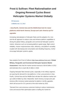Frost & Sullivan: Fleet Rationalisation and Ongoing Renewal Cycles Boost Helicopter Systems Market Globally