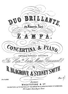 Partition Concertina, Duo brillante on airs from Zampa, pour Concertina & Piano